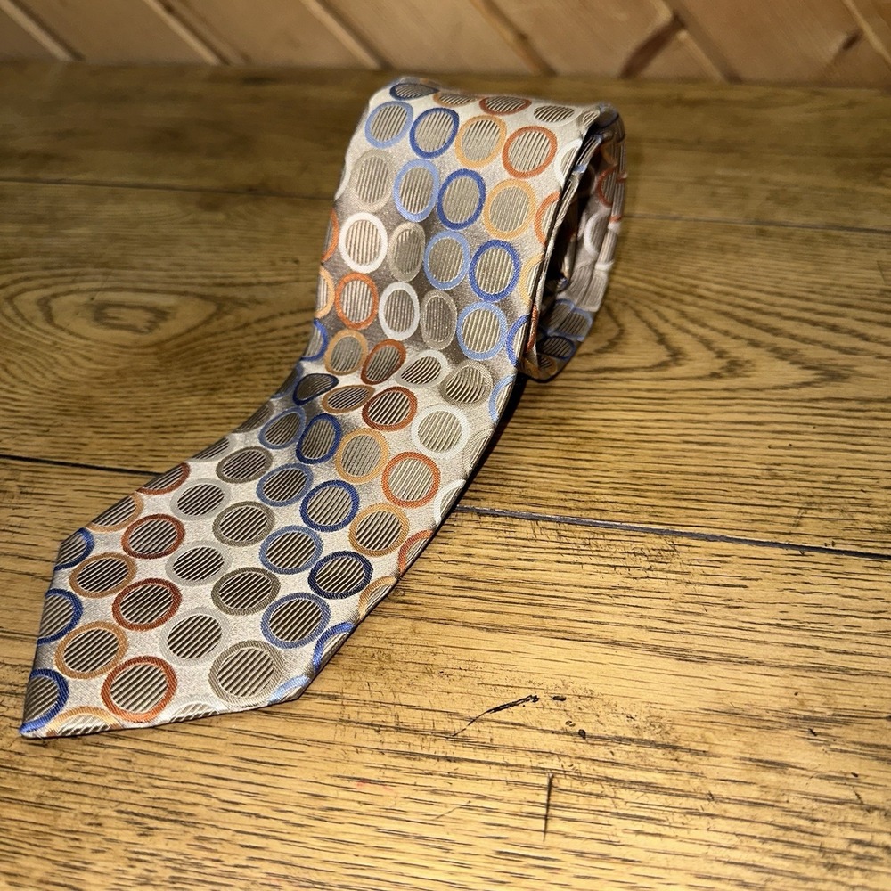 Joseph Abboud Silk Gold Circles Men's Neck Tie Classic Lawyer Office Preppy 3.5"